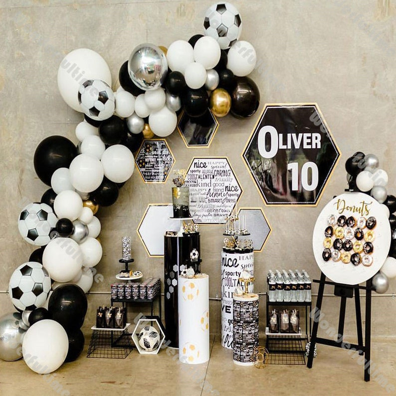 Arco Globos Deporte Futbol Blanco Negro Plateado Balon Promo - Imagen 2