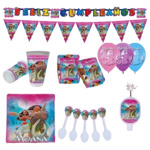 Kit Fiesta Moana Feliz Cumpleaños Globos Vela Mantel Vasos