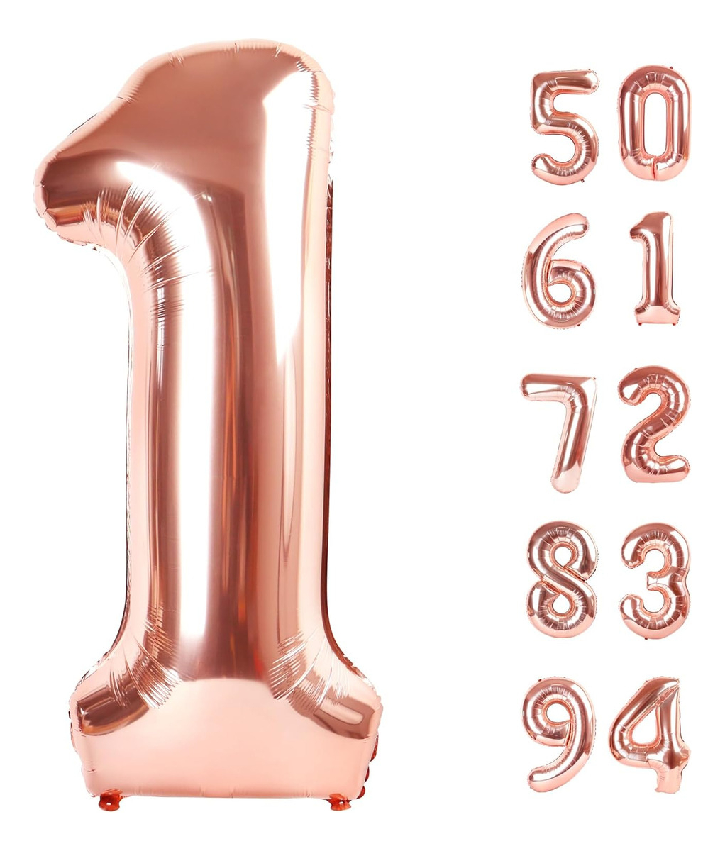 Globo Numero Oro Rosa 1 2 3 4 5 6 7 8 9 0 Altura 40cm Barato - Imagen 9