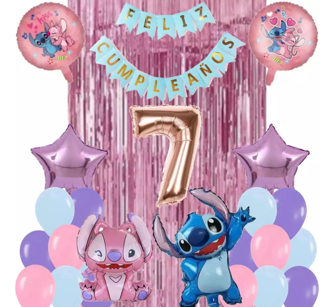 Bouquet Globos Niña Stitch Angel Cortina Numero Feston Ya - Imagen 8