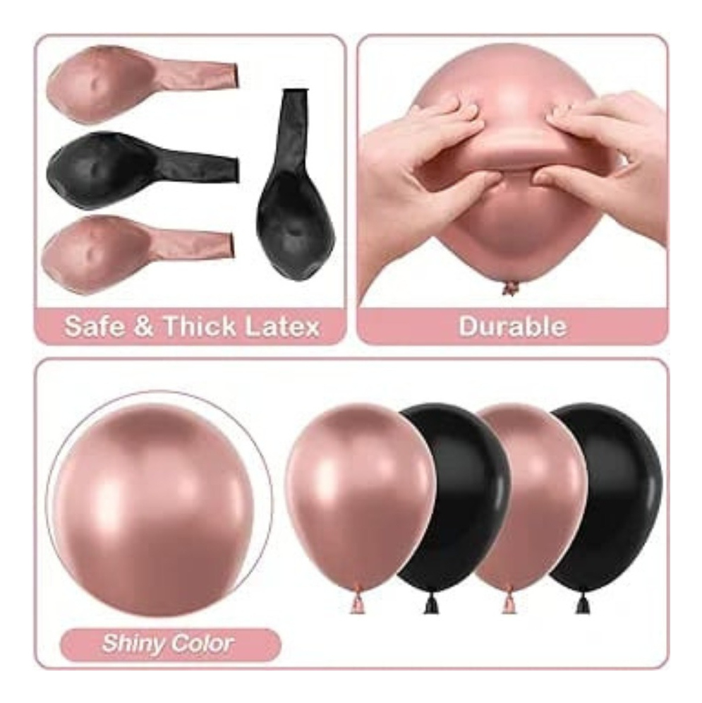 Arco Kit Globos Negro Oro Rosa Fiesta Decoracion Cumpleaños - Imagen 4