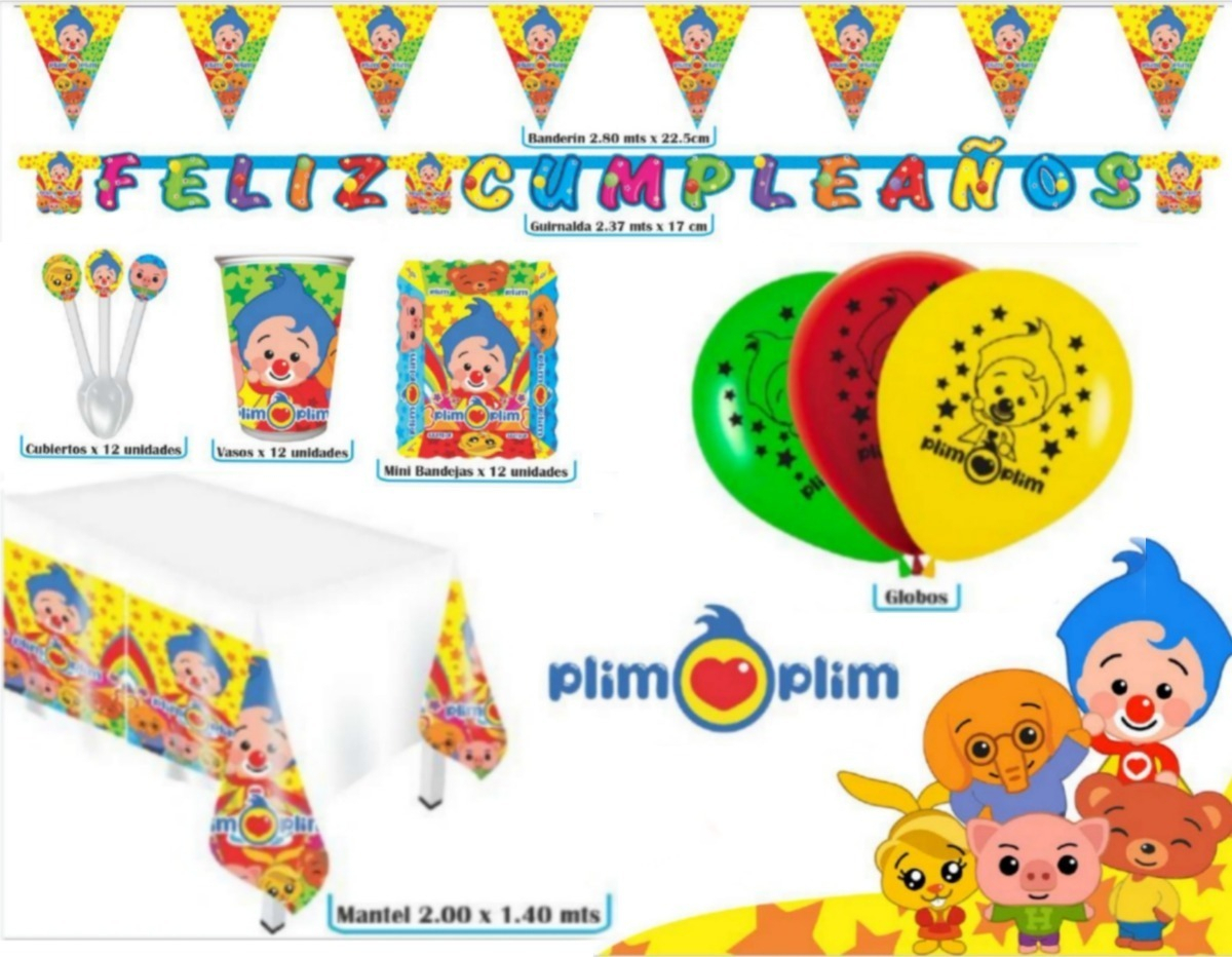 Kit Circo Payaso Plim Globos Vasos Platos Mantel Niño Oferta - Imagen 2