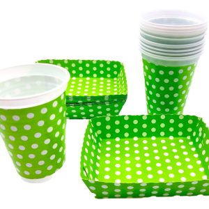 Kit Fiesta Vasos Y Platos Polka Neon Verde X 12 Units
