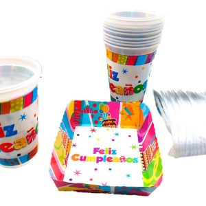 Kit Fiesta Cumpleaños Vasos Platos Cubiertos X 12 Units Top