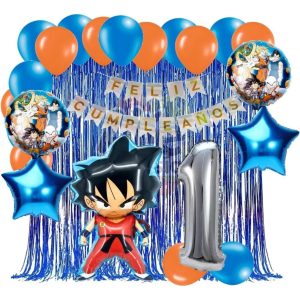 Decoracion Dragon Ball Saiyajin Azul Naranja Cortina Feston
