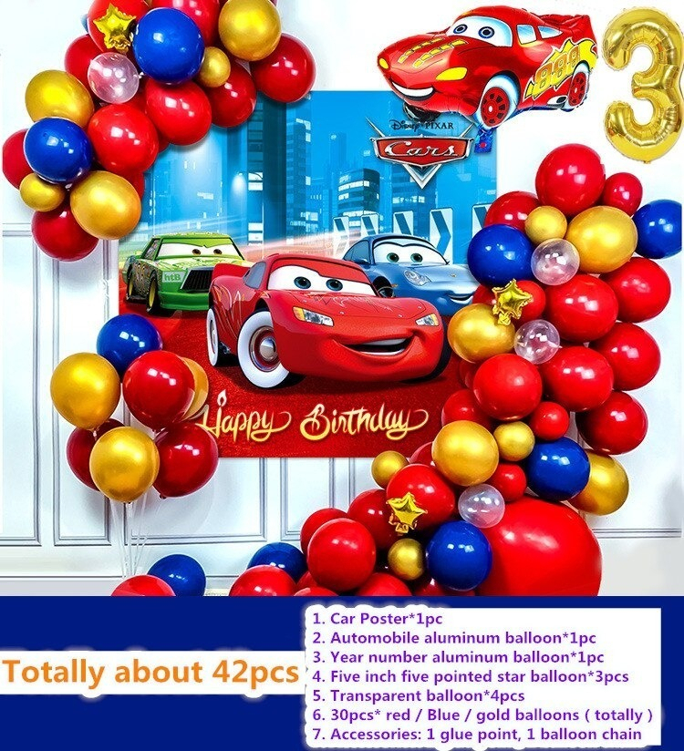 Decoracion Globos Cars Rojo Azul Dorado Cumpleaños Niño Hoy - Imagen 3