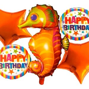 Bouquet Kit Globos Caballo Marina Naranja Cumpleaños Oferta