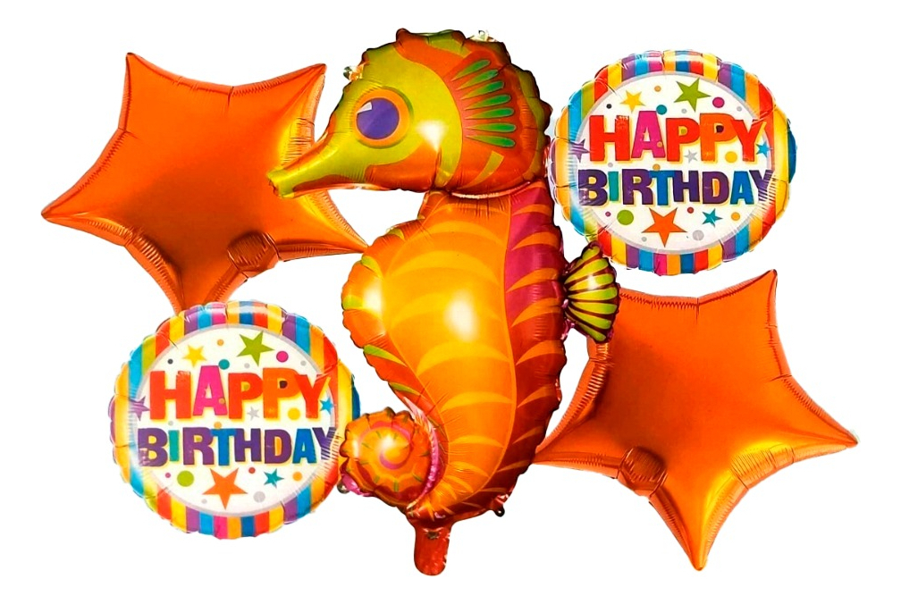 Bouquet Kit Globos Caballo Marina Naranja Cumpleaños Oferta