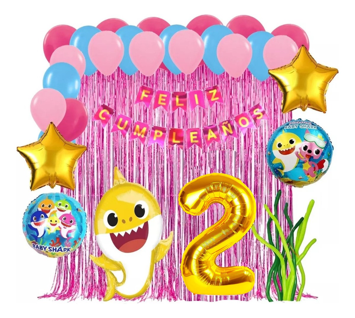 Decoracion Kit Globos Mar Baby Shark Marino Niña Promo Top - Imagen 2