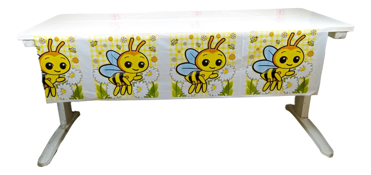 Decoracion Mantel Fiesta Plastico Abejita Amarillo Flores