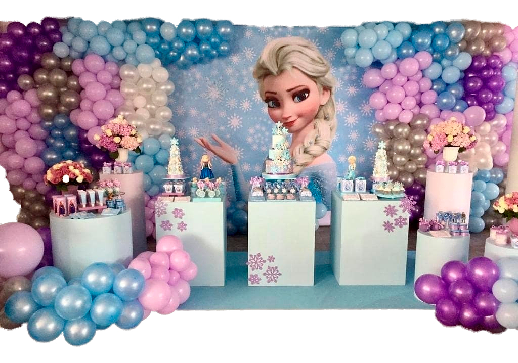 Decoracion Globos Pared Frozen Morado Azul Gris Blanco Promo - Imagen 2