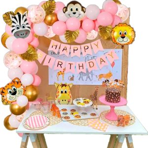 Arco Globo Animales Cumpleaños Selva Rosado Dorado Comprar