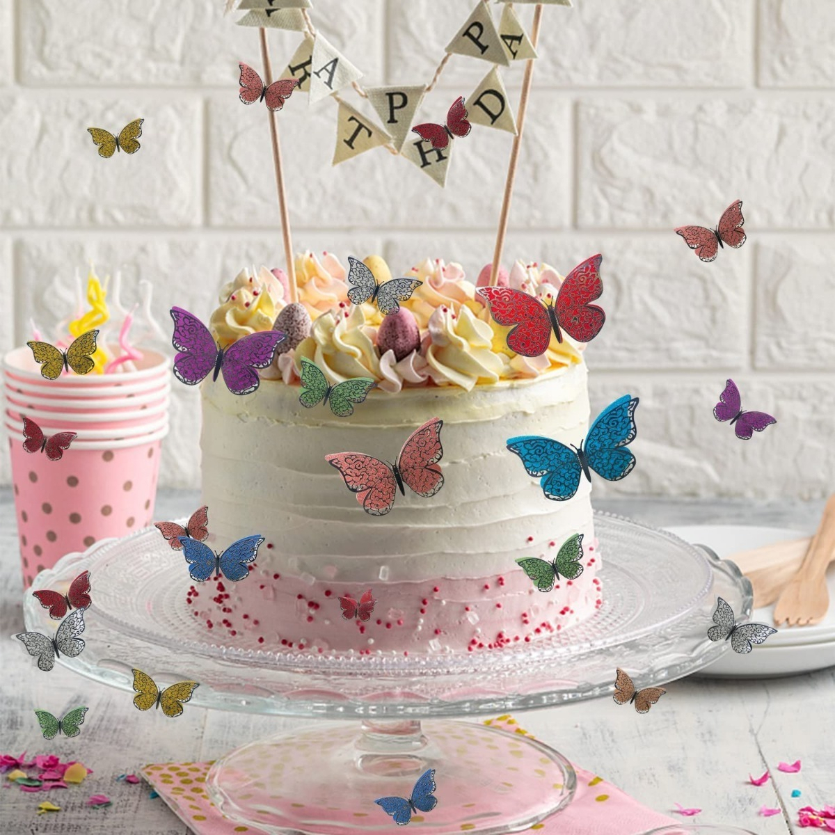 12 Mariposas 3d Papel Metalizado Decorativas Pared Negro - Imagen 3