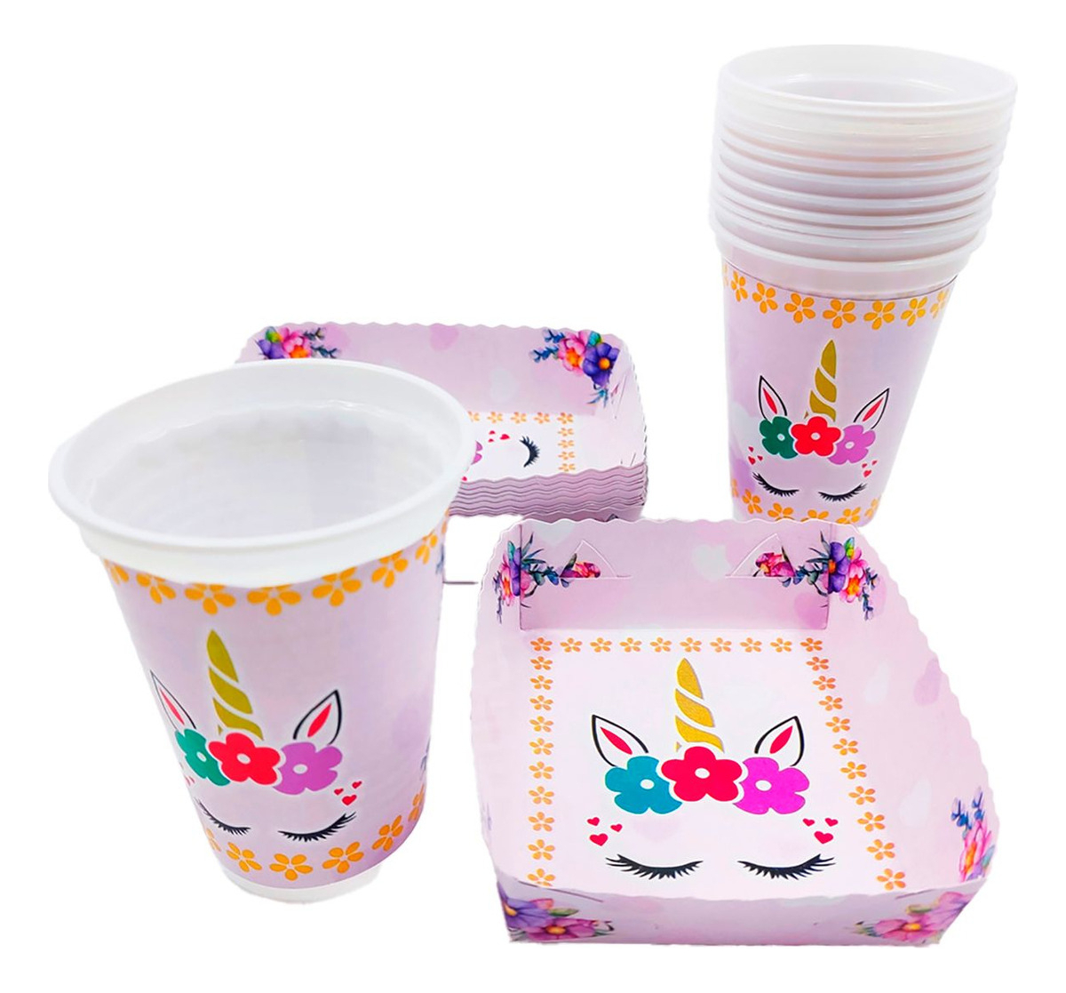 Kit 12 Vasos Platos Decorativos Unicornio Logo Oferta Promo