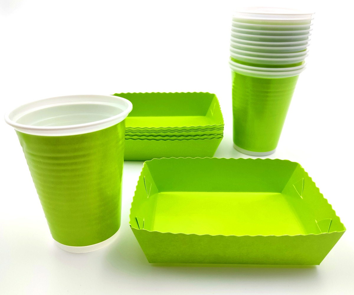 Kit Fiesta Vasos Platos Cuadrados Neon Verde X12 Units Ya - Imagen 2
