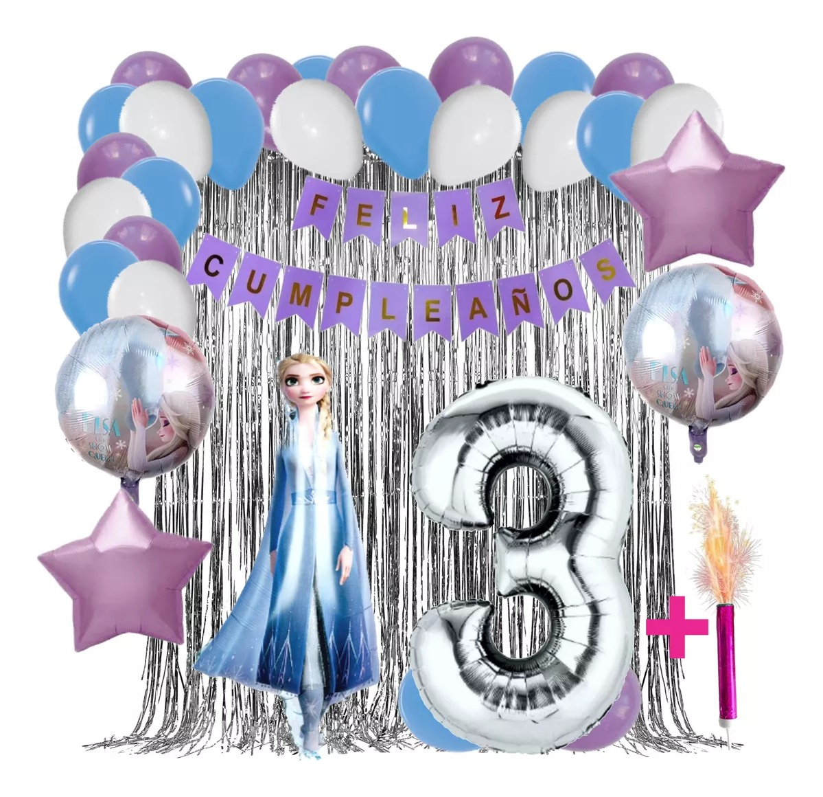 Kit Globos Decoracion Frozen Cortina Plateado Princesa Envío - Imagen 3