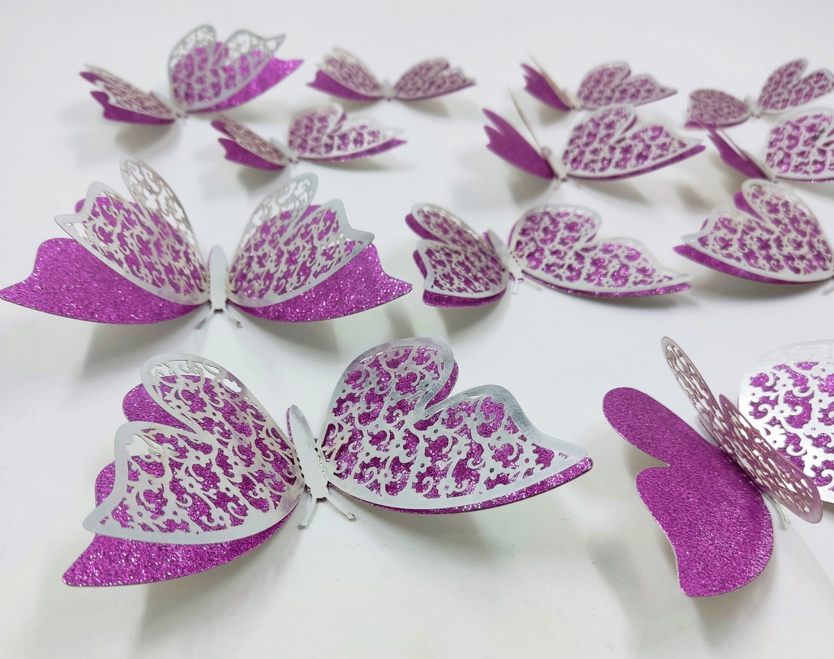 Mariposas Decorativas 3d Papel Pared Plateado Fucsia Rosa - Imagen 3