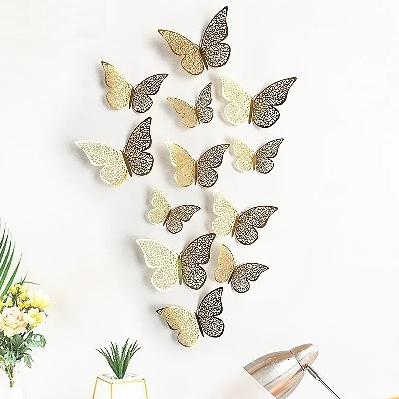 12 Mariposas Decorativas 3d Metalizadas Adhesivas Doradas - Imagen 9