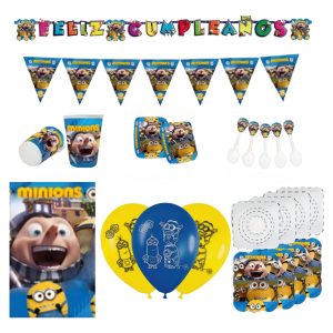Kit Globos Gru Minion Fiesta Cumpleaños Mantel Vasos Platos