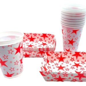 Kit Fiesta Vasos Platos Blanco Rojo Estrellas X 12 Comprar