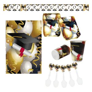 Kit Decoracion Grado Mantel Feston Vasos Platos Graduacion