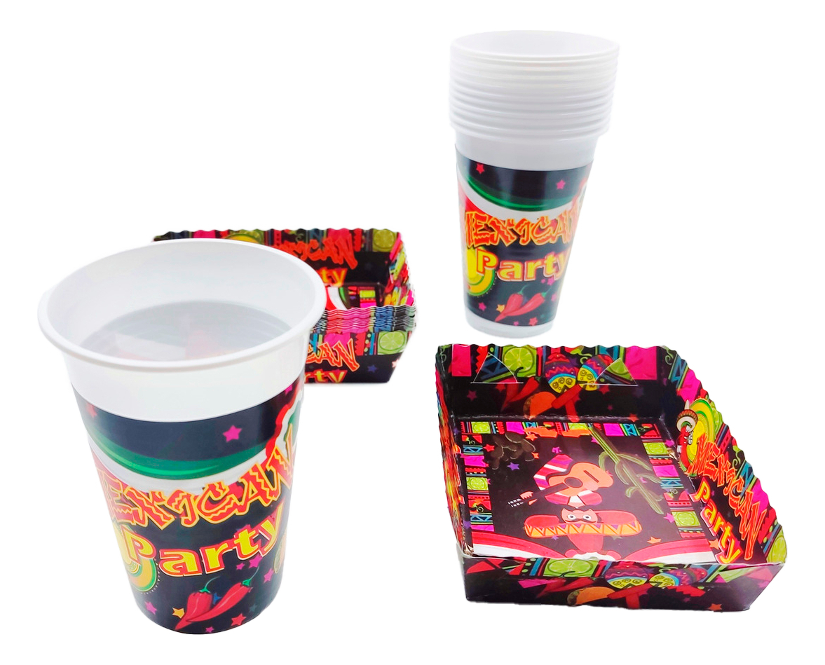 Kit 12 Vasos Platos Decorativos Fiesta Mexicana Comprar Ya