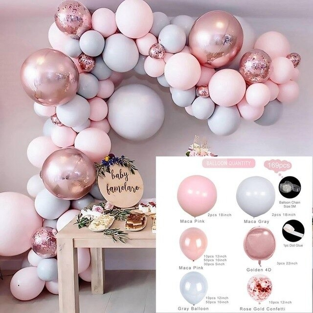 Globos Arco Tendencia Gris Rosado Cumpleaños Boda Oferta - Imagen 3