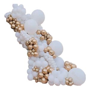 Arco Globos Bautizo Comunion Boda Cumpleaños Dorado Blanco