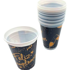 Vasos Feliz Cumpleaños Dorado Negro X 12 Unidades Comprar
