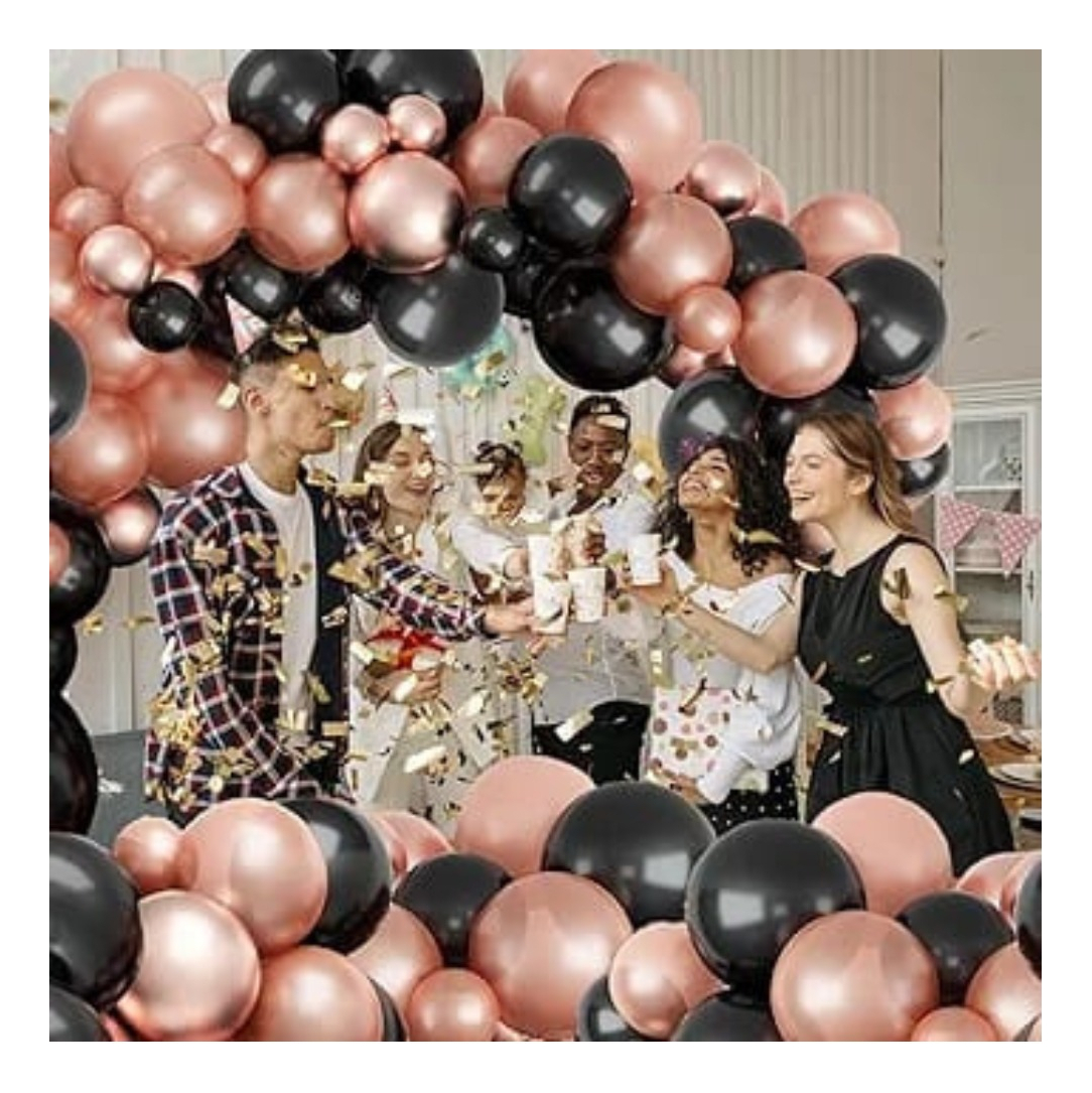 Arco Kit Globos Negro Oro Rosa Fiesta Decoracion Cumpleaños - Imagen 3