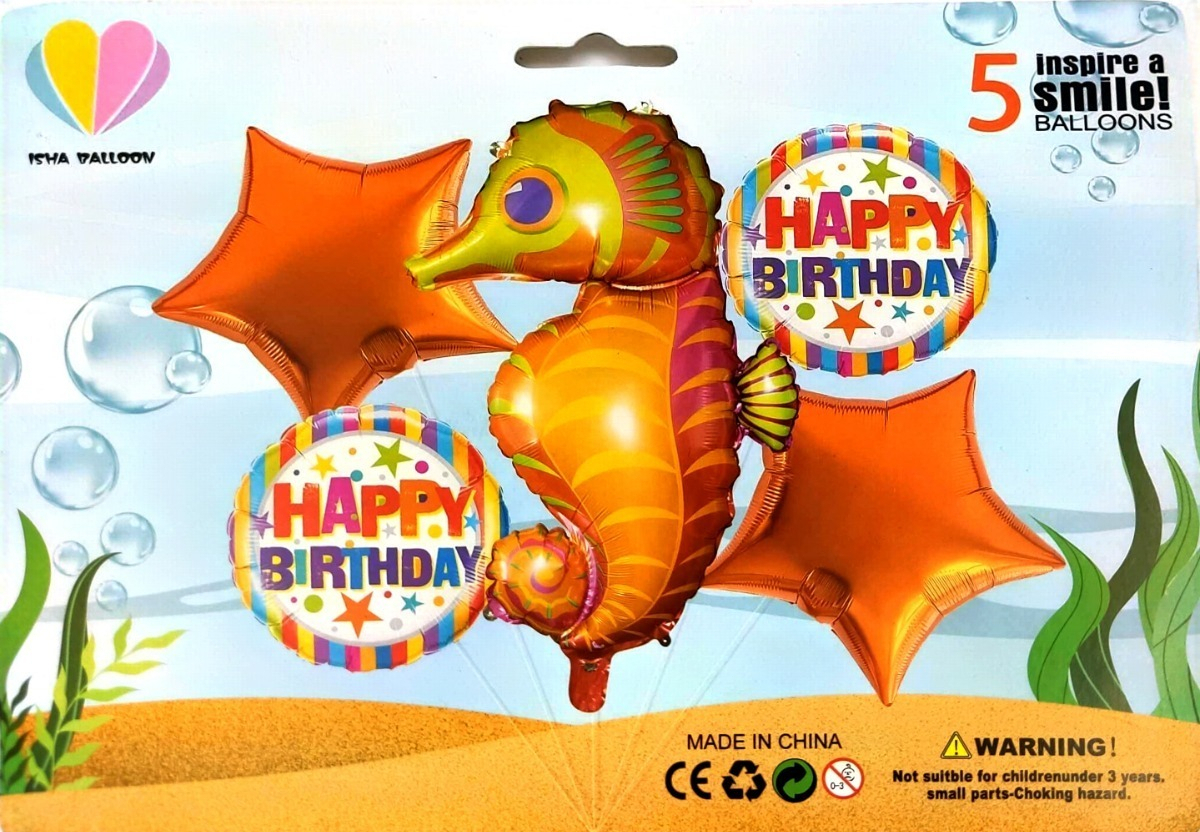Bouquet Kit Globos Caballo Marina Naranja Cumpleaños Oferta - Imagen 2
