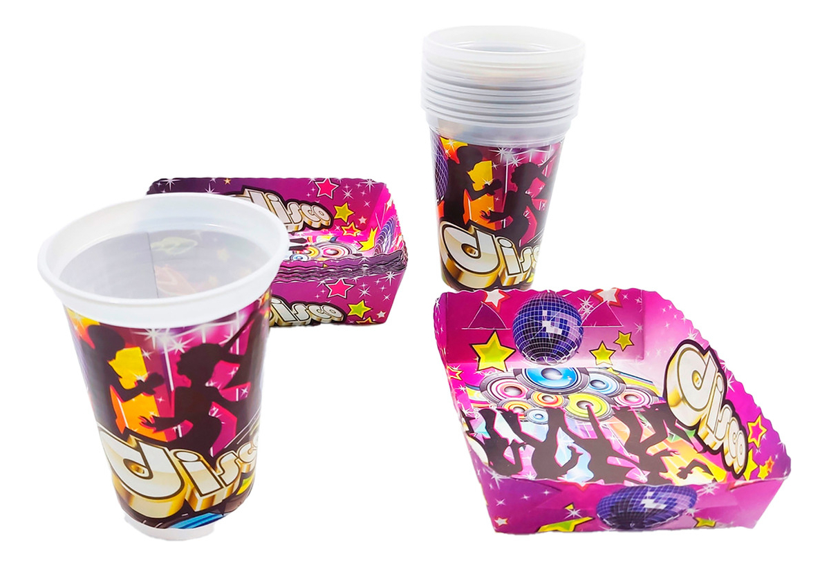 Kit 12 Vasos Platos Decorativos Fiesta Disco Oferta Original