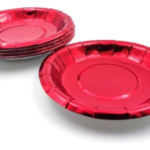 Plato Metalizado Torta Rojo Redondo X 10 Unidades
