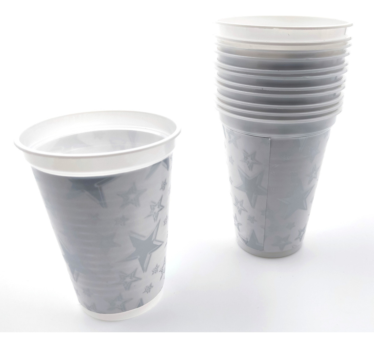 Kit Fiesta Vasos Platos Cubiertos Estrellas Plateado X12 - Imagen 2