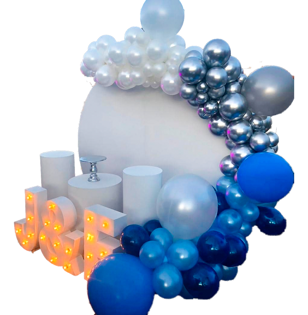 Decoracion Arco Globos Blanco Azul Plateado Boda Cumpleaños