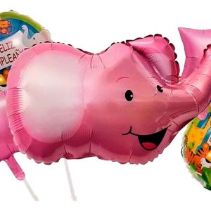 Bouquet Kit Globos Elefante Rosado Selva Feliz Cumpleaños