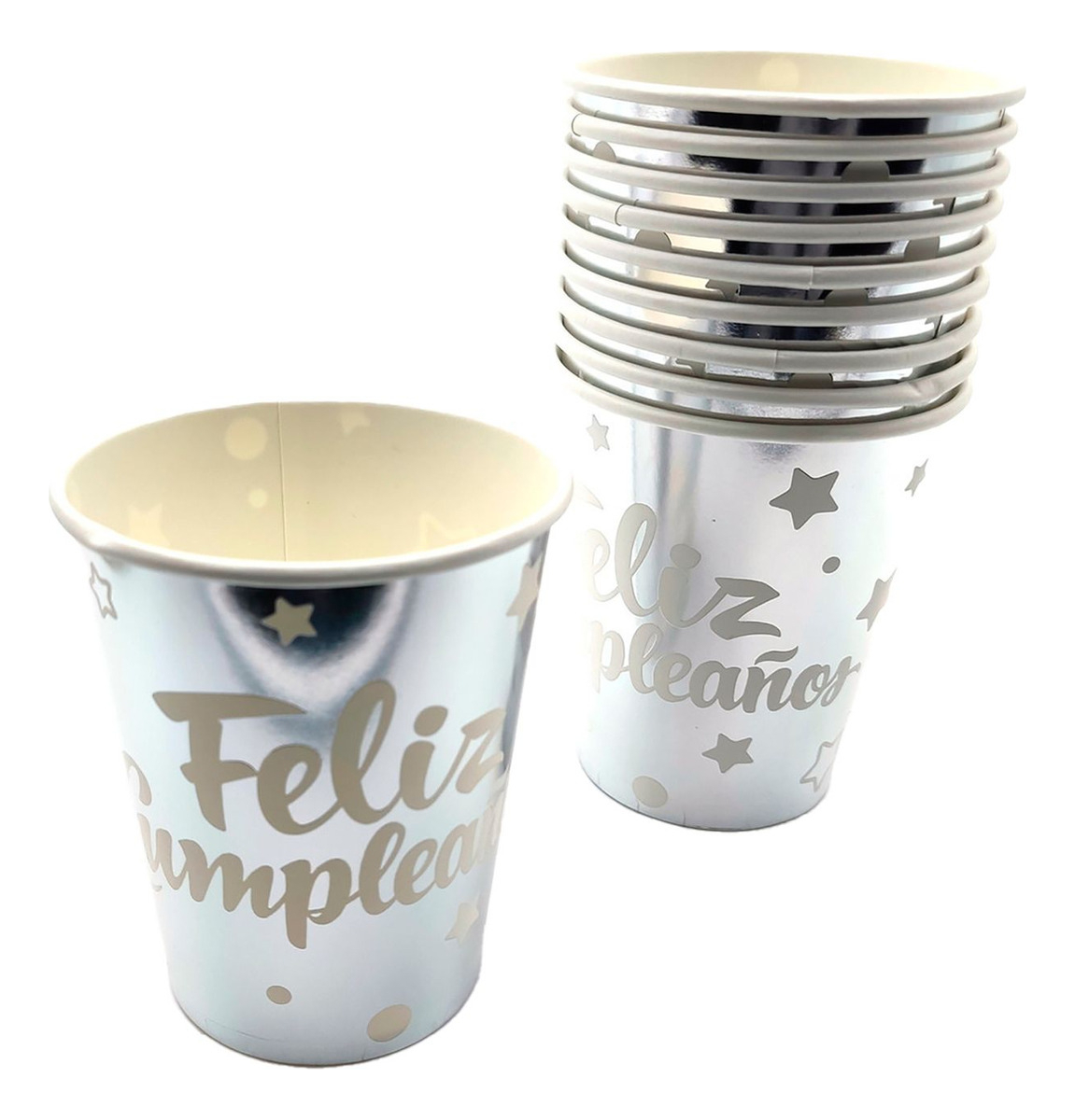 Vaso Plateado Metalizado Feliz Cumpleaños X10 Unidades Envío