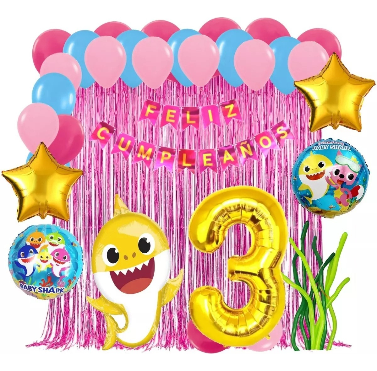 Decoracion Kit Globos Mar Baby Shark Marino Niña Promo Top - Imagen 3