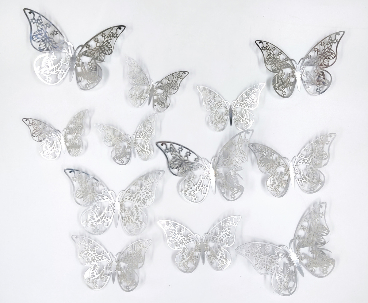Mariposas Decorativas 3d Papel Pared Plateado Troquelado - Imagen 5