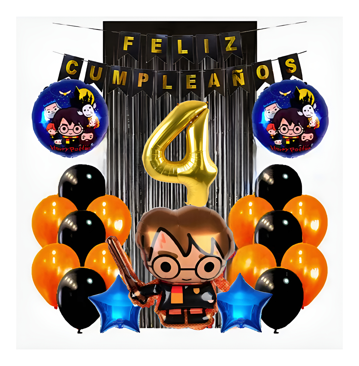 Kit Harry Decoracion Cumpleaños Numero Naranja Negro Globos - Imagen 4