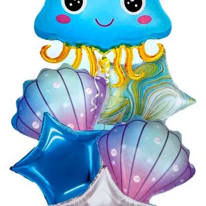 Bouquet Globos Medusa Mar Marino Azul Concha Costa Animales