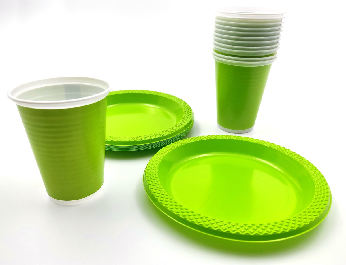Kit Fiesta Vasos Platos Redondos Neon Verde X10 Units Oferta - Imagen 2