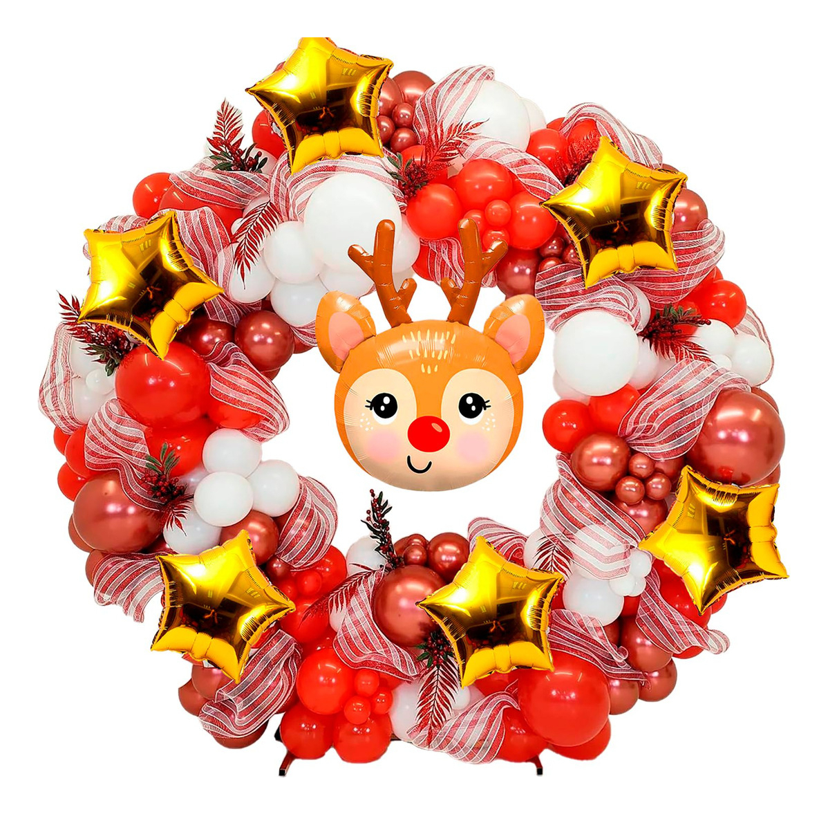 Kit Arco Decoracion Globos Navidad Reno Blanco Rojo Oro Rosa