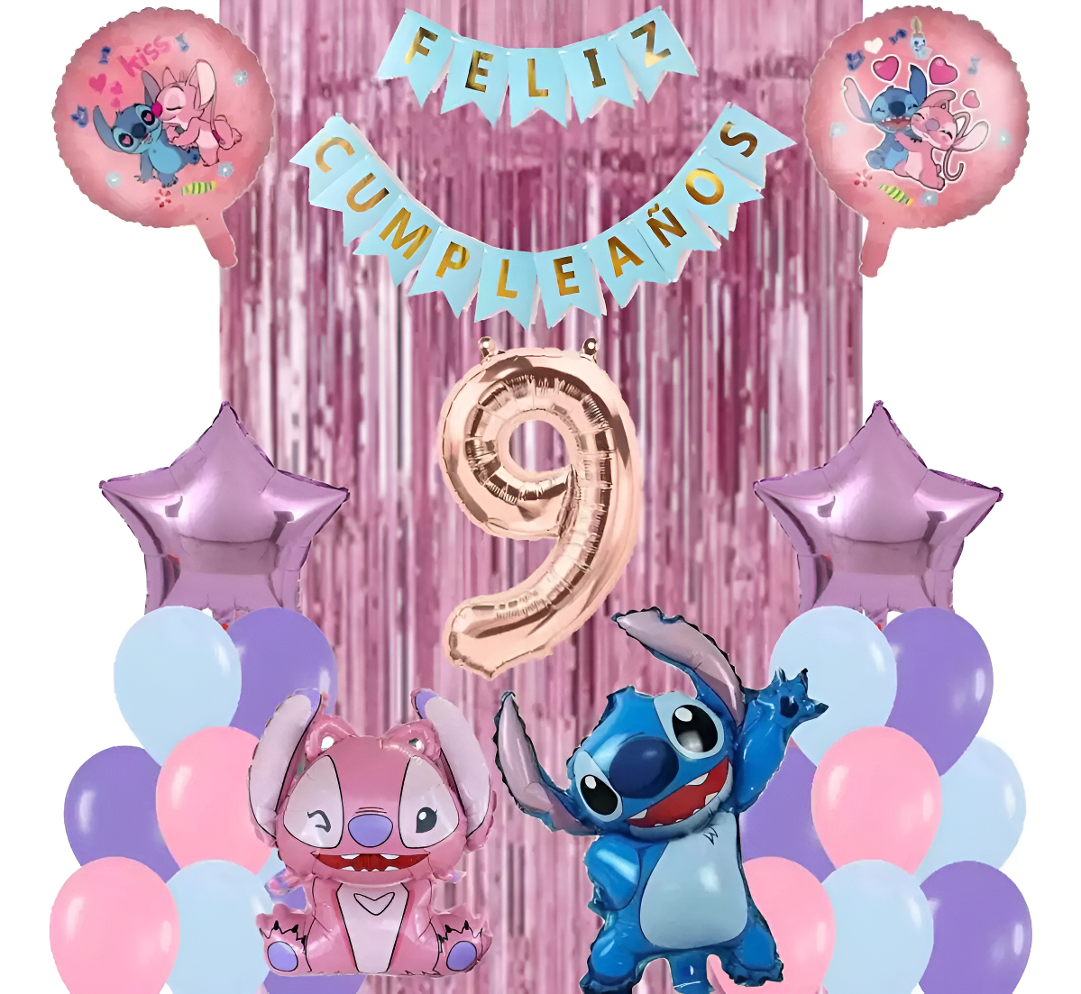 Bouquet Globos Niña Stitch Angel Cortina Numero Feston Ya - Imagen 10