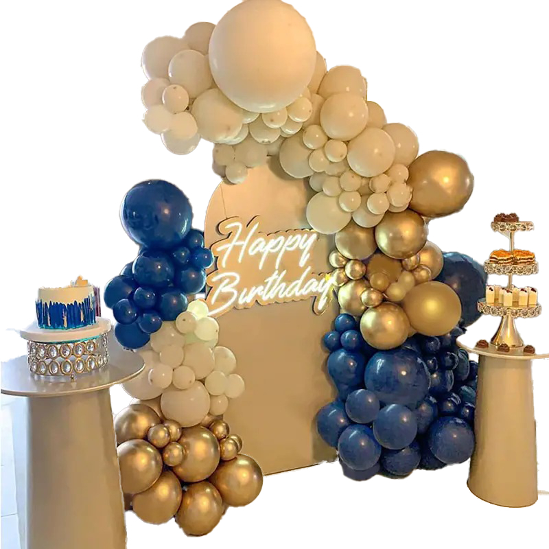 Arco Globos Arena Azul Dorado Cumpleaños Boda Grado Promo
