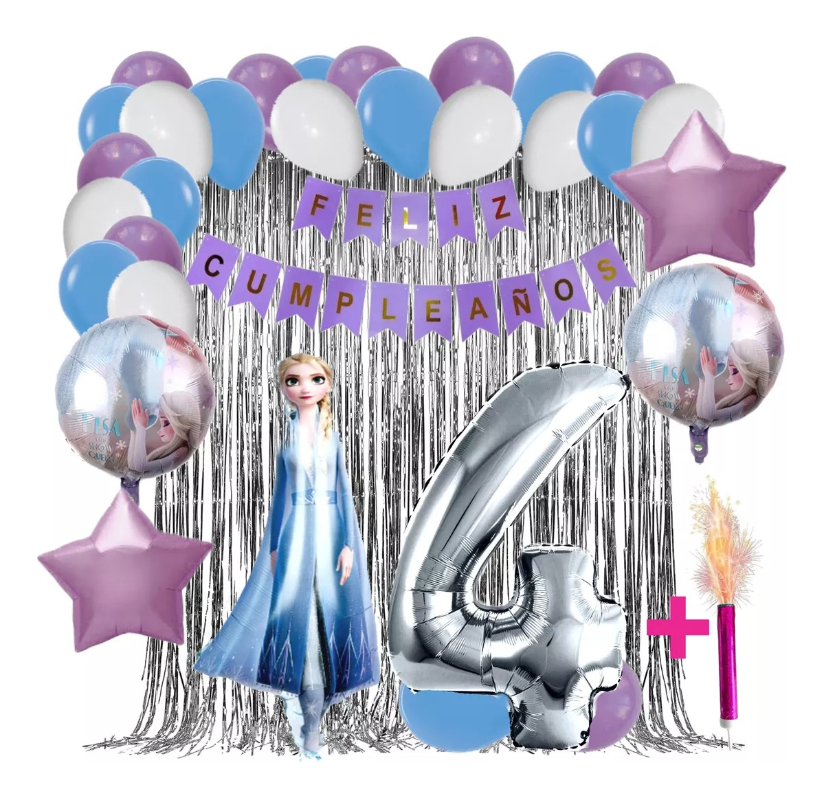 Kit Globos Decoracion Frozen Cortina Plateado Princesa Envío - Imagen 4