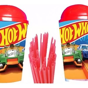 Kit Vaso Pitillo Carros Carrera Hot Wheels Pista Niño X12