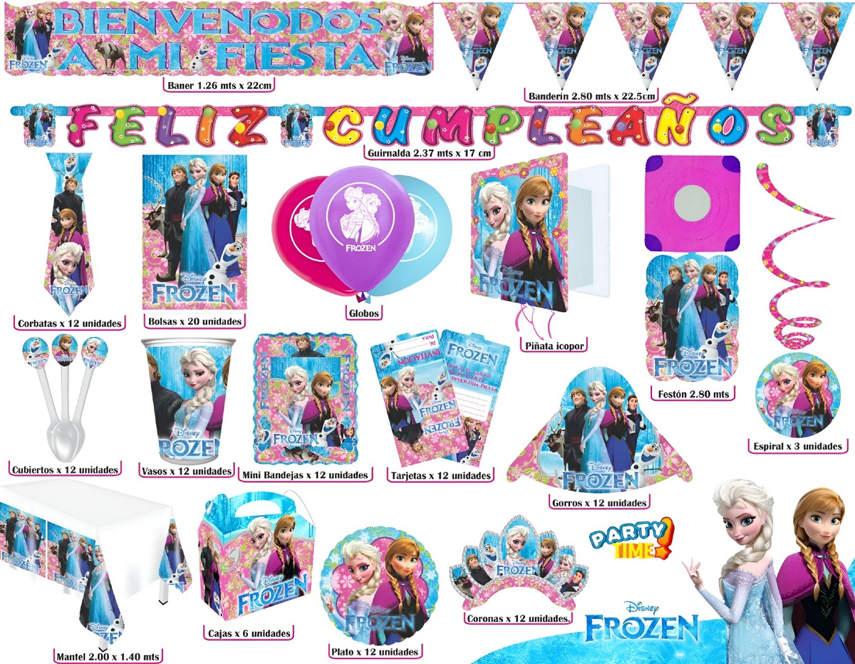 Kit Elsa Frozen Hielo Fiesta Mantel Vasos Platos Guirnalda - Imagen 4