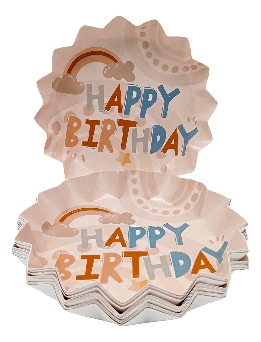 Platos Fiesta Estrella Arcoiris Happy Birthday Pastel X12
