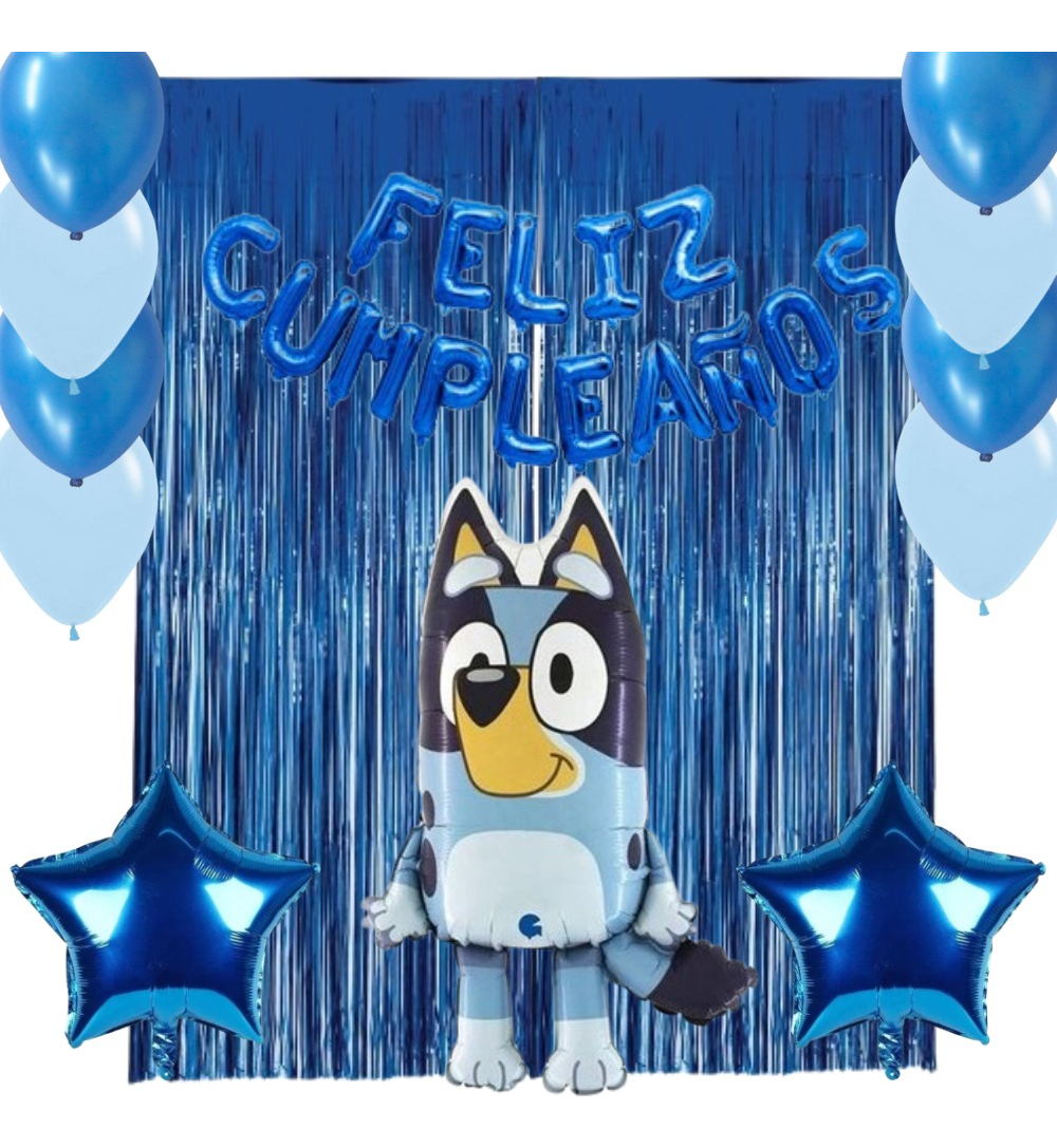 Kit Cortina Bluey Azul Cumpleaños Decoracion Fiesta Comprar